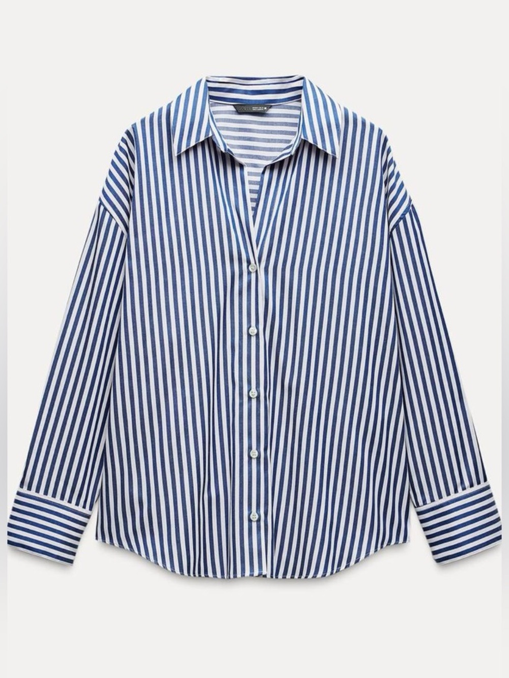 Zara Blue and White Drop Shoulder Striped Button Down Sz M